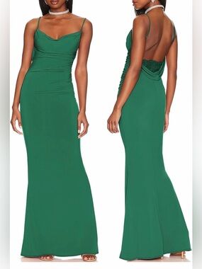NWT Backless Cowl-Neck Evening Gown in Emerald Green w lace back, Medium (8-10)